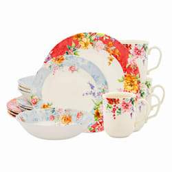 TUDOR ROYAL 16-Piece Round Porcelain Dinnerware Set Service for 4 CRIMSON Design Multicolor Floral Plates Bowls Mugs Dishes Premium Quality Ceramic Ta