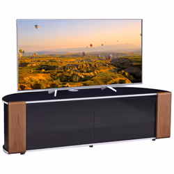MDA Designs Sirius 1600 Black Cabinet with BeamThru Remote-Friendly Doors and Walnut/Oak Interchangeable Trims for Screen TVs ...