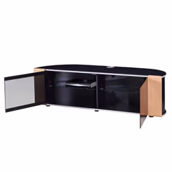 MDA Designs Sirius 1600 Black Cabinet with BeamThru Remote-Friendly Doors and Walnut/Oak Interchangeable Trims for Screen TVs up to 70" - Additional view 8