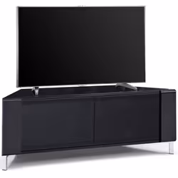 MDA Designs CORVUS Corner-Friendly Black Contemporary Cabinet with Black Profiles Black BeamThru Glass Doors for Flat Screen ...