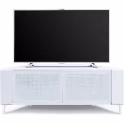MDA Designs CORVUS Corner-Friendly White Contemporary Cabinet with White BeamThru Glass Doors for Flat Screen TVs up to 50"