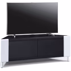 MDA Designs CORVUS Corner-Friendly Black White Contemporary Cabinet with Black BeamThru Glass Doors for Flat Screen TVs up to ...