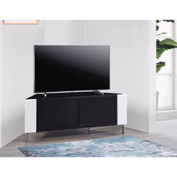 MDA Designs CORVUS Corner-Friendly Black White Contemporary Cabinet with Black BeamThru Glass Doors for Flat Screen TVs up to 50Inch