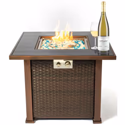 MDA Designs Ostara Stylish Wicker Garden and Patio Glass Tabletop Gas Fire Pit - Additional view 7