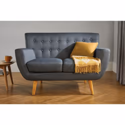 2 Seater Sofa Grey Birlea Loft Settee Modern Retro Style Fabric Wood Legs