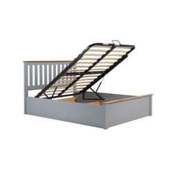 Double Ottoman Bed Grey Phoenix Wood Frame Gas Lift Storage 4FT6 Stone Oak Solid