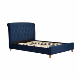 Blue Small Double Bed Frame Brompton Upholstered Headboard 120cm 4FT Wood Fabric