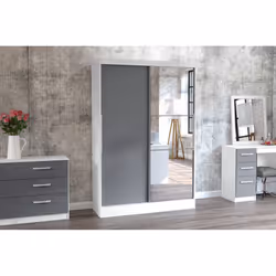 Larz 2 Door Sliding Wardrobe With Mirror-White & Grey