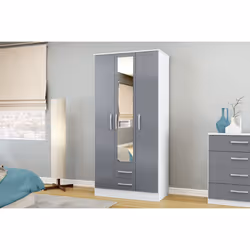 Larz 3 Door 2 Drawer Wardrobe With Mirror-White & Grey