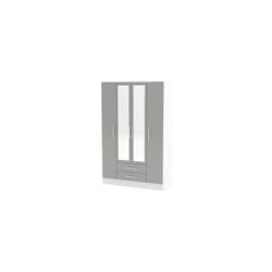 Larz 4 Door 2 Drawer Wardrobe With Mirror-White & Grey