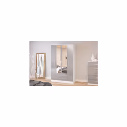 Larz 4 Door 2 Drawer Wardrobe With Mirror-White & Grey