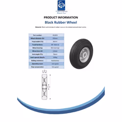 Wheel 250x85mm with solid rubber tyre,pressed steel rim 25mm bore ball bearing 3