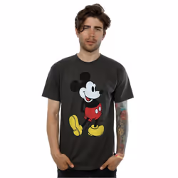Disney Mens Mickey Mouse Classic Kick T-Shirt - S, Light Graphite