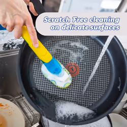 Dish Wand Scrubbing Brush with Handle, Soap Dispensing Dish Brushes, Texture Changing Washing Up Sponges With Liquid Dispenser, Dish Scrubber with