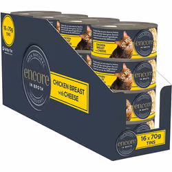 Encore 100% Natural Wet Cat Food, Chicken Breast with Cheese in 70 g Tins (Pack of 16)