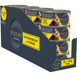 Encore 100% Natural Wet Cat Food, Chicken Breast with Cheese in 70 g Tins (Pack of 16)