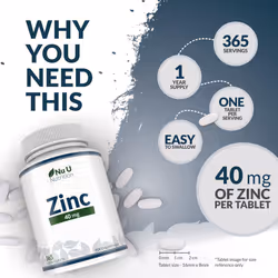 Zinc Tablets 40mg - 365 Vegan Tablets - 1 Year Supply - 1 Easy to Swallow Zinc Gluconate Tablet Per Day - Made in The UK by Nu U Nutrition