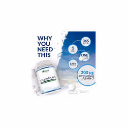 Vitamin K2 MK 7 200mcg - 365 Vegetarian and Vegan Tablets (not Capsules) - One Year Supply of High Strength Vitamin K2 Menaquinone MK7 from