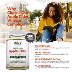 Apple Cider Vinegar 1120mg - 180 Vegan Capsules not Tablets - 3 Month Supply - Complex with Turmeric, Cayenne & Ginger Extracts - Made in The UK