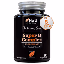 Super Vitamin B Complex - High Absorption Methylated B Vitamins - 90 Timed Release Vegan Tablets - 3 Month Supply - All 8 B V ...