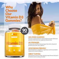 Vitamin D3 Gummies 4000 IU Adults - 90 High Strength Gummies - 1 a Day - Natural Orange Flavour - Vegetarian Vitamin D Supplement - Chewable Vit D -