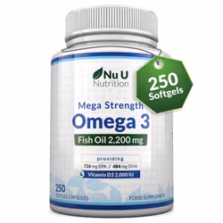 Omega 3 Fish Oil 2200mg & Vitamin D3 2000IU - 250 Capsules Over 4 Month Supply - 720mg EPA & 480mg DHA per Serving High Stren ...