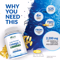 Omega 3 Fish Oil 2200mg & Vitamin D3 2000IU - 250 Capsules Over 4 Month Supply - 720mg EPA & 480mg DHA per Serving High Strength 1100mg Fish Oil per
