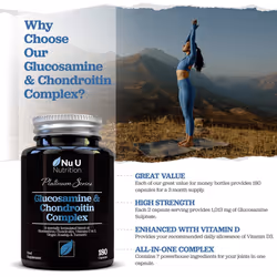 Glucosamine and Chondroitin High Strength Complex - 180 Capsules - with Turmeric, Ginger, Rosehip, Vitamin C & D - Joint