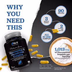 Glucosamine and Chondroitin High Strength Complex - 180 Capsules - with Turmeric, Ginger, Rosehip, Vitamin C & D - Joint
