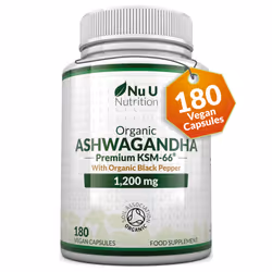 Organic Ashwagandha KSM-66 1200mg - 180 Vegan Capsules not Tablets - High Strength Ashwaganda Root Extract with Organic Black ...