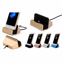 Desktop Charging Dock with Braided Cables, Compatible with Apple Lightning eight - Blue