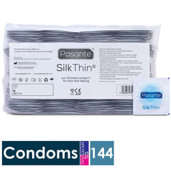 Pasante Silk Thin Condoms Pack of 144 | Thinnest Real Feeling | 53mm Width