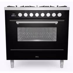 Ilve Roma 90cm Single Oven Range Cooker, Range cooker, Black, Buttons, Rotary, Gloss Black, Chrome, Front / Top front