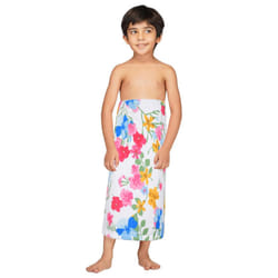 Mens Kids Towel Wrap Soft Shower Towel Mircofiber - Floral White - Kids