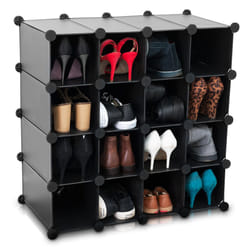 LIVIVO Â® New Superior Quality Interlocking 16 Pairs Cube Shoe Organiser Rack Storage Black