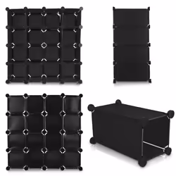 LIVIVO Â® New Superior Quality Interlocking 16 Pairs Cube Shoe Organiser Rack Storage Black