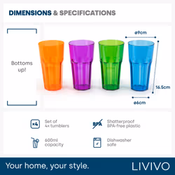LIVIVO Set of 4 Vibrant Coloured Bello Plastic Acrylic Tumblers - Additional view 4