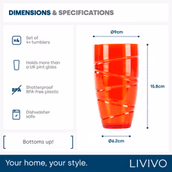 LIVIVO Set of 4 Plastic Drinking Tumblers - MultiColour - Additional view 5