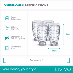 LIVIVO Set of 4 Plastic Drinking Tumblers - Clear - Additional view 5