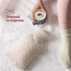 LIVIVO 2L Large Natural Rubber Hot Water Bottle - Cream