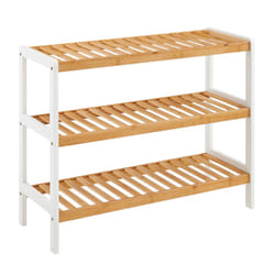 2/3 Tier Bamboo Shoe Rack - Contemporary Shoe Organizer with Ample Storage - NATURAL/WHITE, 3 TIER