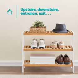 2/3 Tier Bamboo Shoe Rack - Contemporary Shoe Organizer with Ample Storage - NATURAL/WHITE, 3 TIER