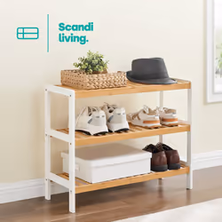 2/3 Tier Bamboo Shoe Rack - Contemporary Shoe Organizer with Ample Storage - NATURAL/WHITE, 3 TIER