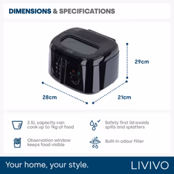 LIVIVO 2.5L Electric Deep Fat Fryer Non-Stick Pan - Black - Additional view 5