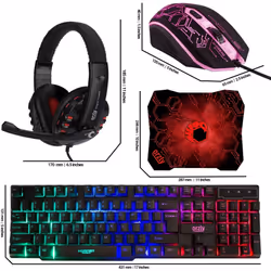 Gaming Keyboard and Mouse and Mouse pad and Gaming Headset, Wired LED