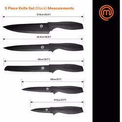 MasterChef Kitchen Knife Set of 5 Including Paring, Utility, Bread, Chef and Carving Knives, Sharp Stainless Steel, Non Stick Blades & Soft Touch Grip