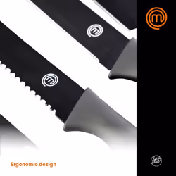 MasterChef Kitchen Knife Set of 5 Including Paring, Utility, Bread, Chef and Carving Knives, Sharp Stainless Steel, Non Stick Blades & Soft Touch Grip