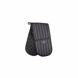 MasterChef Double Oven Gloves Heat Resistant 100% Cotton Black Cooking Stove Mitt Pot Holder With Vegan PU Leather Logo & Han ...