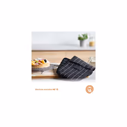 MasterChef Double Oven Gloves Heat Resistant 100% Cotton Black Cooking Stove Mitt Pot Holder With Vegan PU Leather Logo & Hanging Loop, Machine