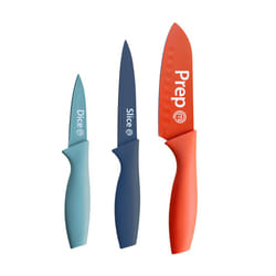 Knife Set of 3 Kitchen Knives for Cooking (Chef, Paring & Utility), Professional Sharp Stainless Steel, Non Stick Blades & Soft Touch Handles, Easy